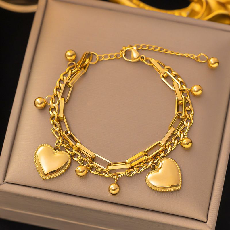 Браслет титановая сталь напыление золотом сердце 1J12138CJJ