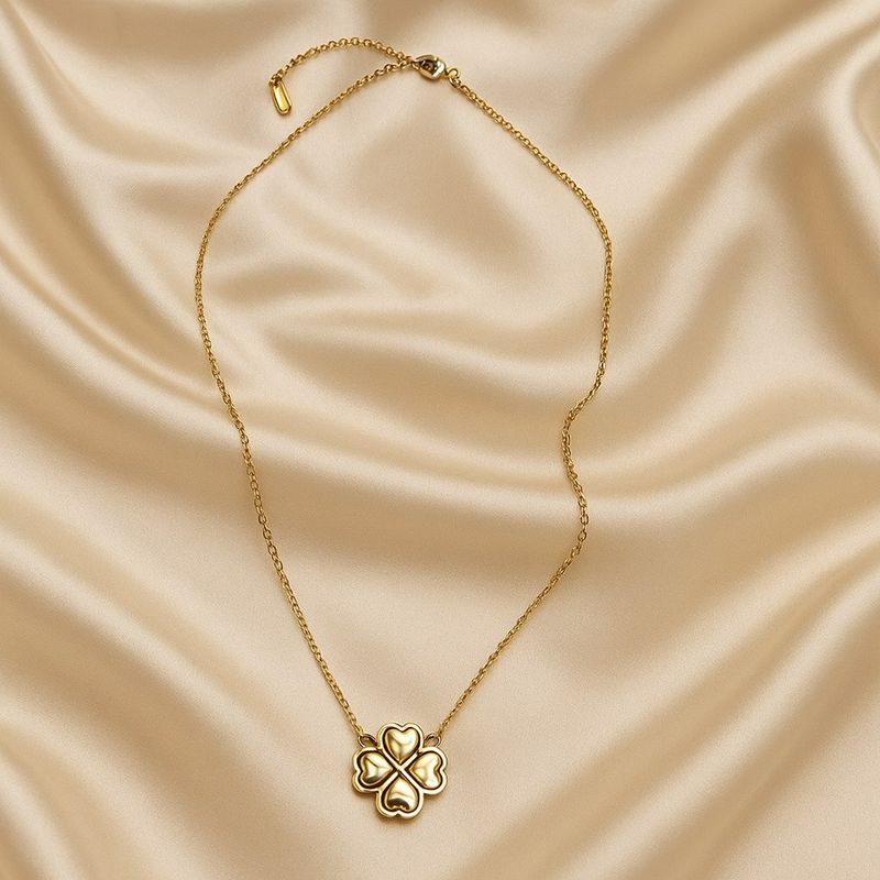 Стальная цепочка с напылением золотом кулон клевер сердце J10100CJJ Стальная цепочка с напылением золотом кулон клевер сердце J10100CJJ