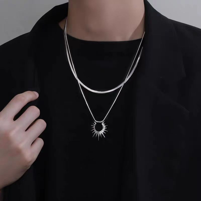Двойная серебристая цепочка с подвеской-солнцем CJH63724