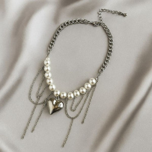 Колье ювелирный сплав жемчуг сердце 1J12214CJJ