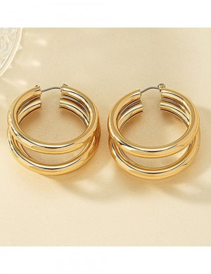 Тройные золотистые серьги-кольца широкого профиля Z48716 Тройные золотистые серьги-кольца широкого профиля Z48716