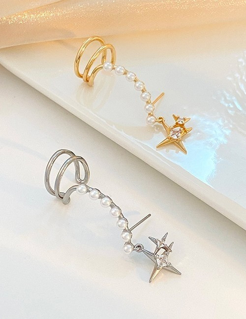 Серьга-клаймбер с жемчугом и звездой L17354