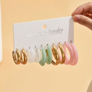 Набор разноцветных пастельных серег конго из акрила и металла CJP86787