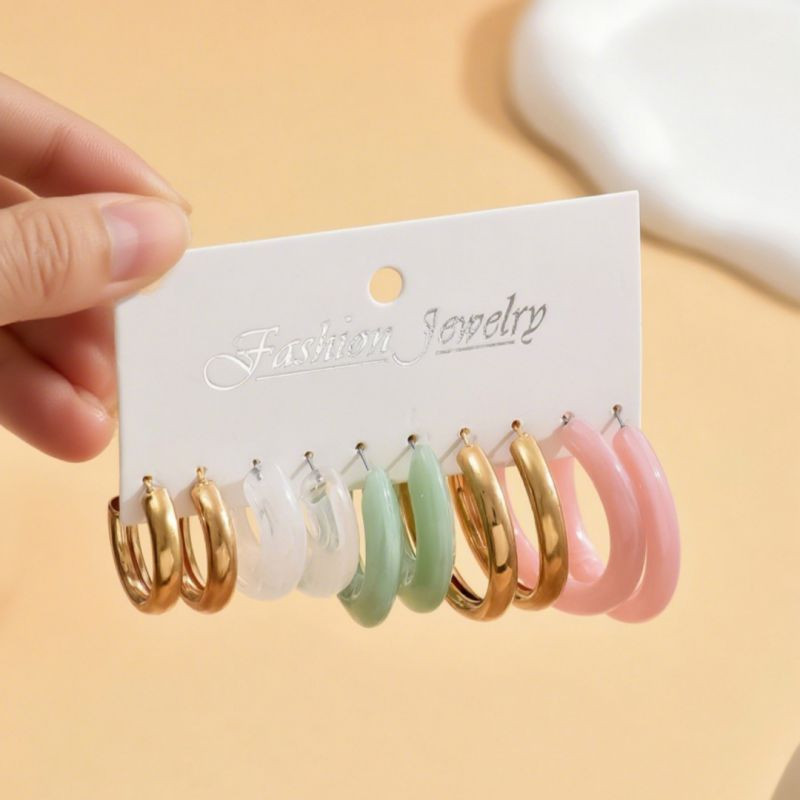 Набор разноцветных пастельных серег конго из акрила и металла CJP86787 Набор разноцветных пастельных серег конго из акрила и металла CJP86787