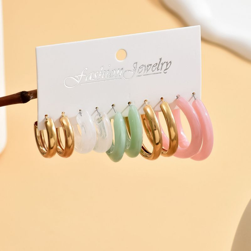 Набор разноцветных пастельных серег конго из акрила и металла CJP86787 Набор разноцветных пастельных серег конго из акрила и металла CJP86787