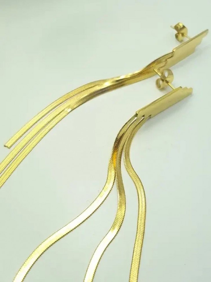 Серьги-гвоздики стальные с напылением золотом висячие J10223CJJ Серьги-гвоздики стальные с напылением золотом висячие J10223CJJ