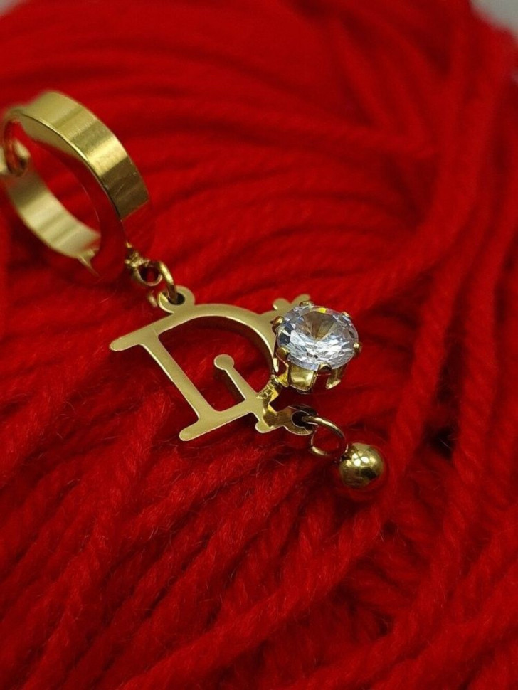 Стальные серьги-конго с напылением золотом кулон фианит J10242CJJ Стальные серьги-конго с напылением золотом кулон фианит J10242CJJ