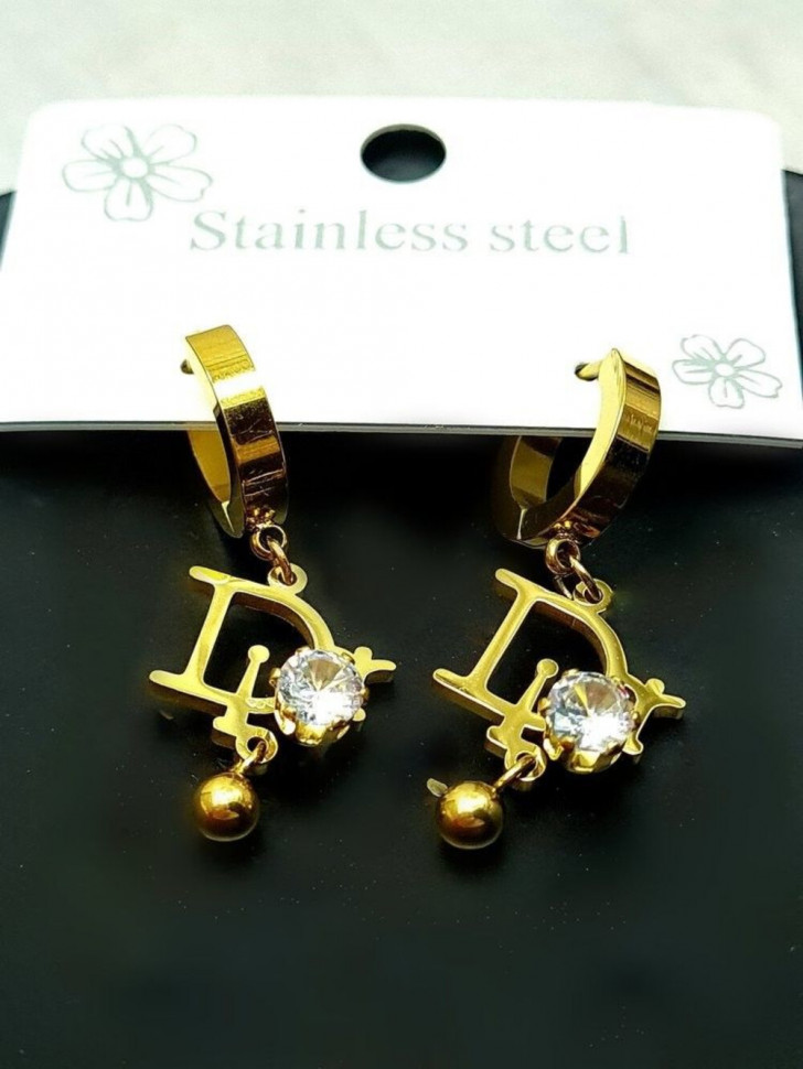 Стальные серьги-конго с напылением золотом кулон фианит J10242CJJ Стальные серьги-конго с напылением золотом кулон фианит J10242CJJ