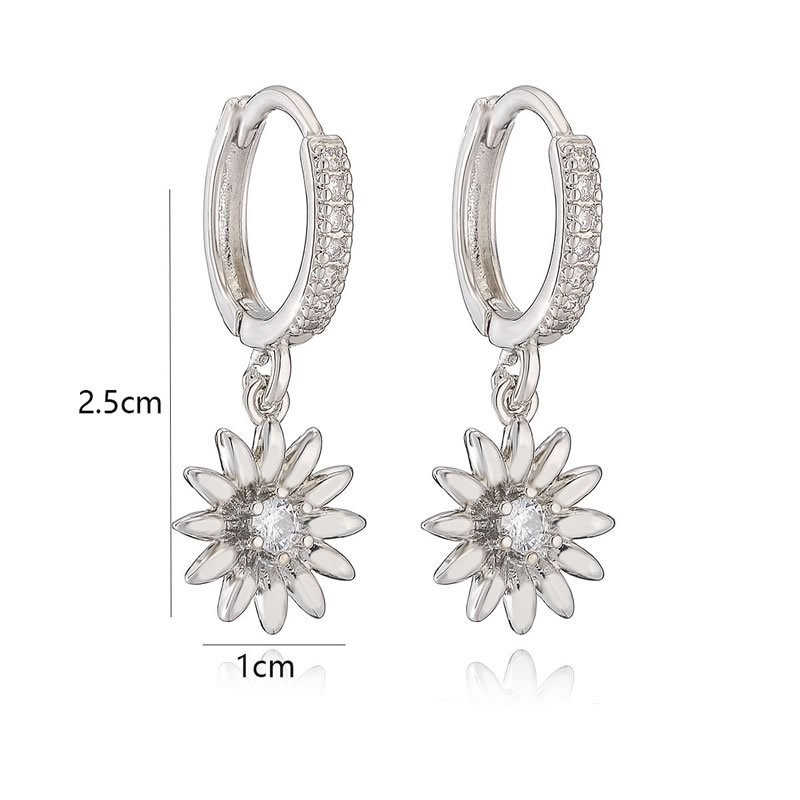 Серебристые серьги-кольца с цветами N99066 Серебристые серьги-кольца с цветами N99066