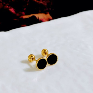 Плоские серьги-пусеты с черной эмалью CJC97731