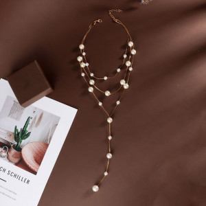 Длинный жемчужный сотуар с каскадом бусин CJH22081