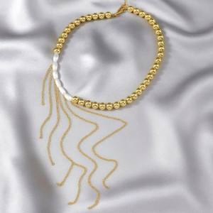 Комбинированное колье из жемчуга и крупных звеньев 1J12215CJJ Комбинированное колье из жемчуга и крупных звеньев 1J12215CJJ