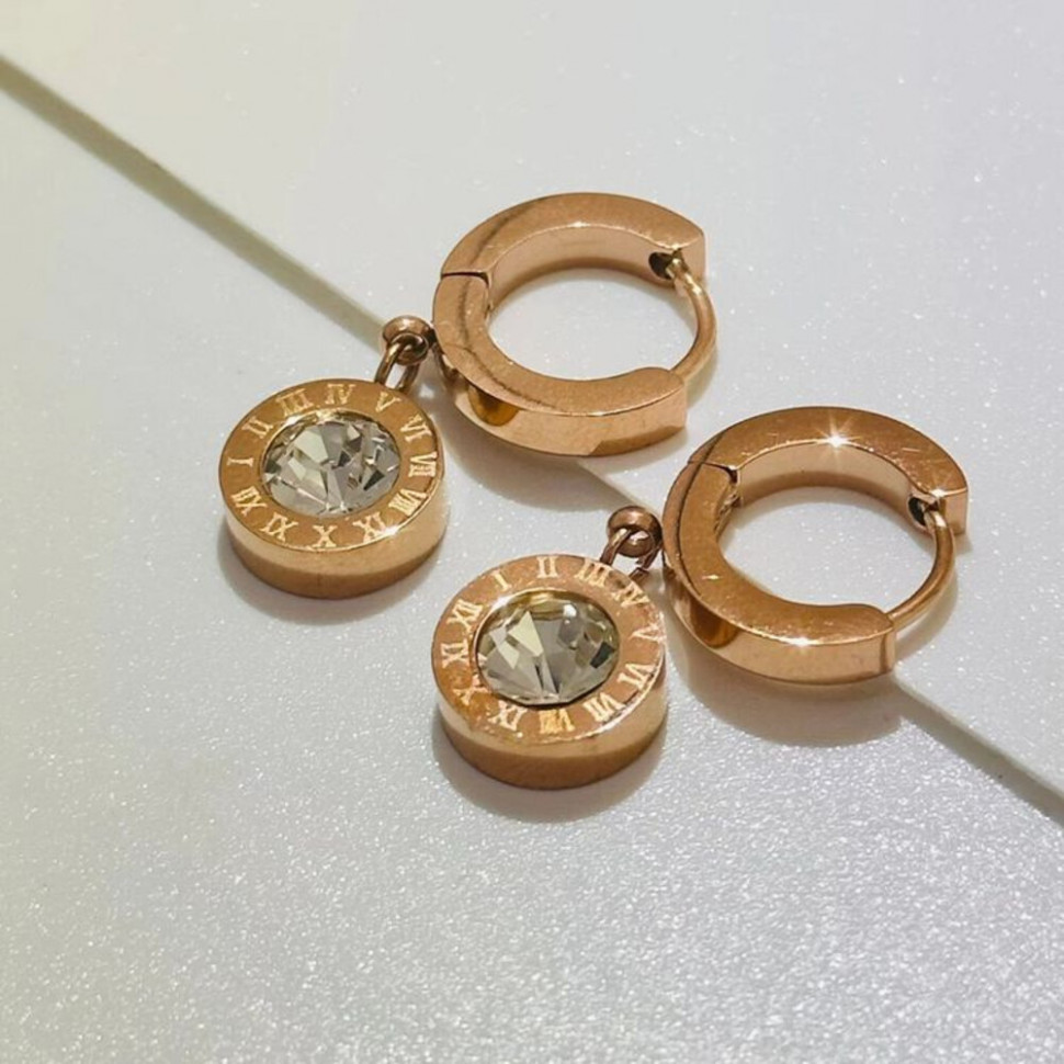 Стальные серьги с подвесками в виде дисков с крупными кристаллами J11512CJJ
