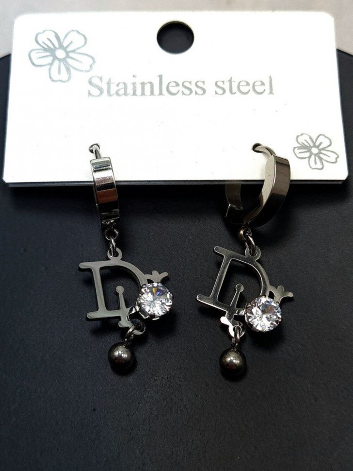 Серьги-кольца с подвесками в виде логотипа и крупным кристаллом J10243CJJ