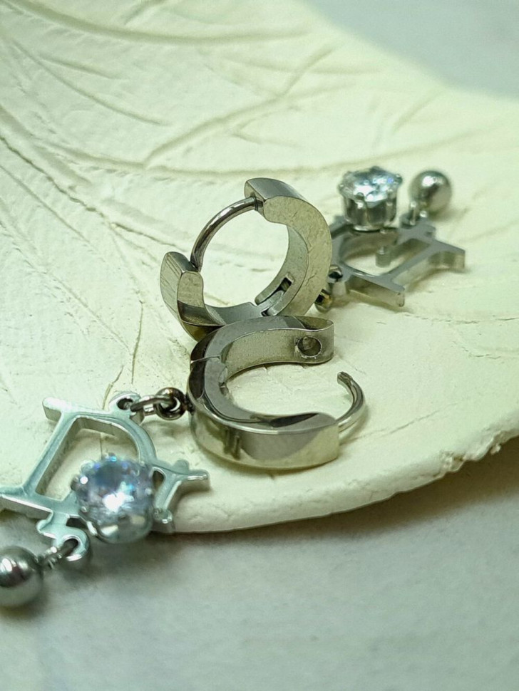 Стальные серьги-конго с кулоном фианит J10243CJJ