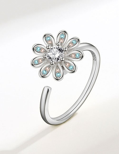 Кольцо-цветок с бирюзовыми лепестками и фианитом Z34203