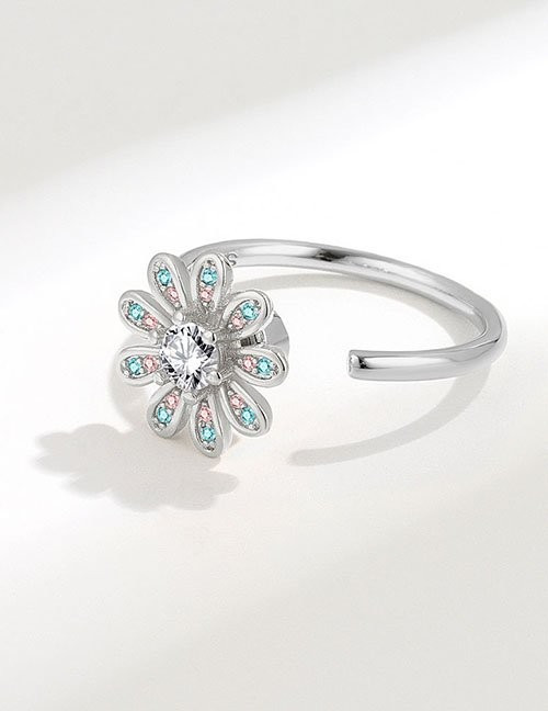 Кольцо-цветок с бирюзовыми лепестками и фианитом Z34203