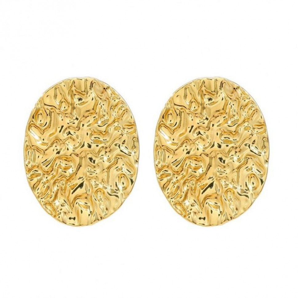 Дизайнерские золотистые серьги гвоздики с эффектом мятой фольги 1J10629CJJ