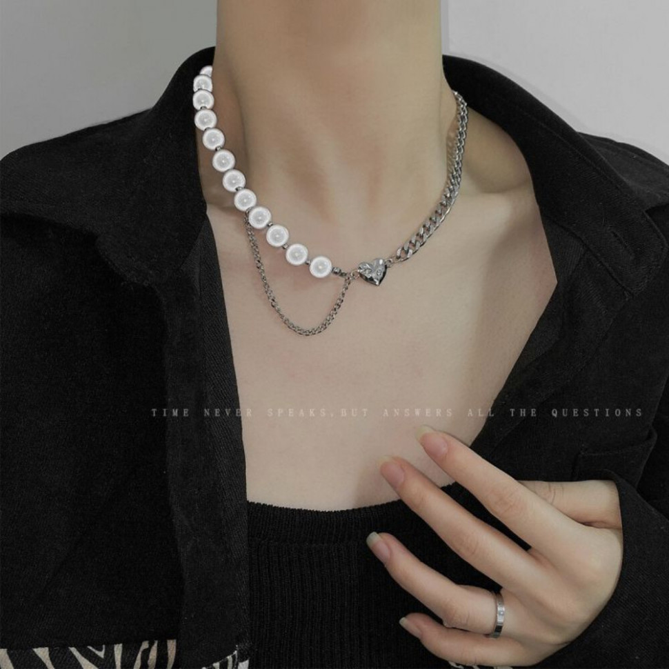 Комбинированное колье из жемчуга и тонкой цепи CJH49858 Комбинированное колье из жемчуга и тонкой цепи CJH49858