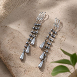 Серебряные серьги с каплей и кисточкой CJZ47914