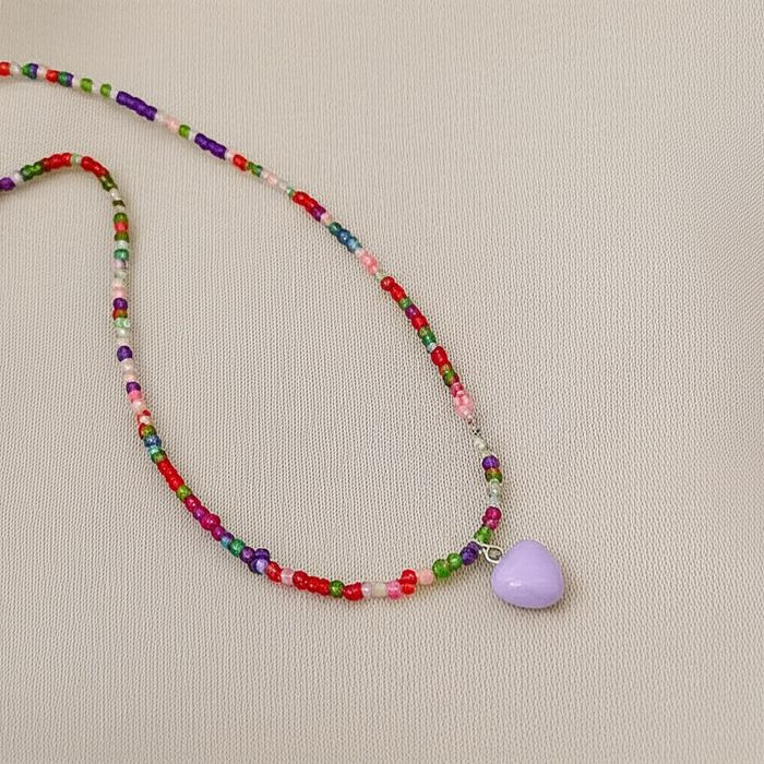 Разноцветные Бусы из бисера с нежным сиреневым сердцем G55219MSK