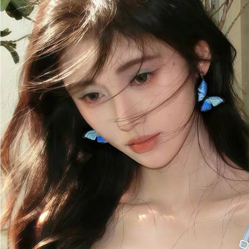 Синие серьги с бабочкой и жемчугом CJZ43702