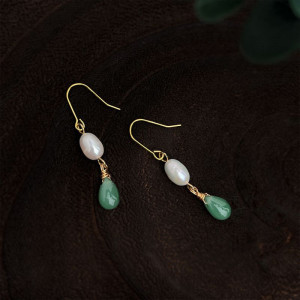 Тонкие серьги-петли с жемчугом и мятными каплями CJQ20338