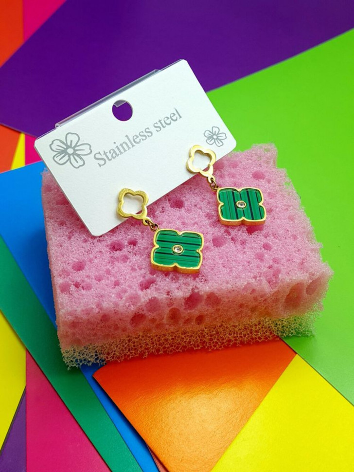 Серьги-гвоздики стальные с напылением золотом клевер J10215CJJ