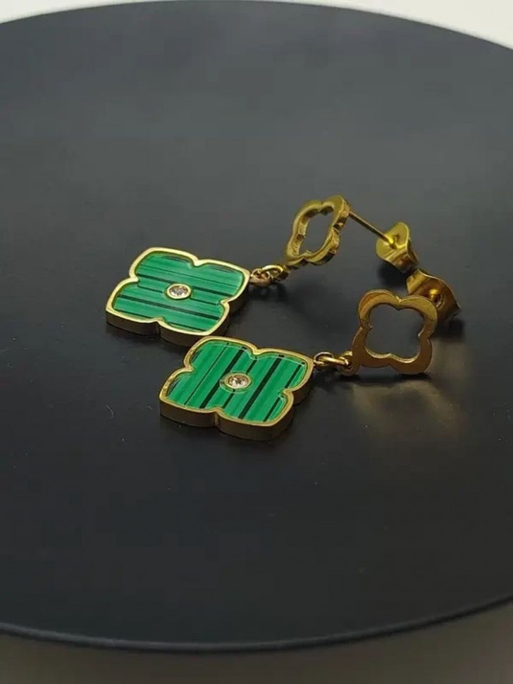 Серьги-гвоздики стальные с напылением золотом клевер J10215CJJ