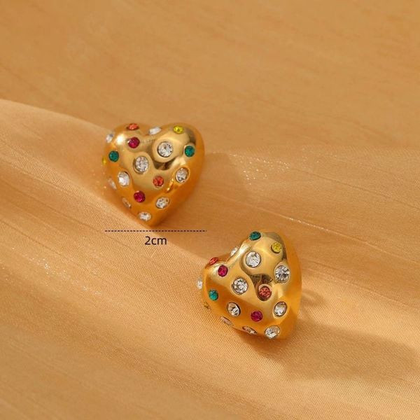Серьги-пусеты Сердца дутые с разноцветными кристаллами CJL36120