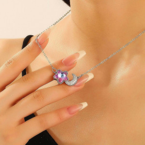 Цепочка с подвеской в форме звезды и полумесяца с кристаллами CJG57436