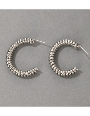 Серебристые серьги-конго с фактурной спиральной нарезкой R32839