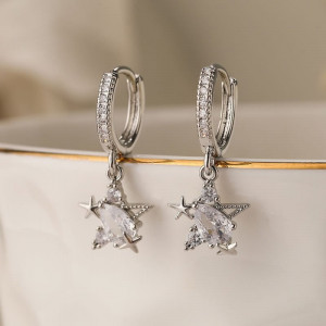 Серебристые серьги-кольца со звездами N99079 Серебристые серьги-кольца со звездами N99079