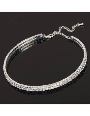 Многослойный жесткий чокер с мелкими кристаллами серебро F10628 Многослойный жесткий чокер с мелкими кристаллами серебро F10628