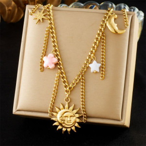 Золотистое каскадное колье с небесными светилами и солнцем CJP55834