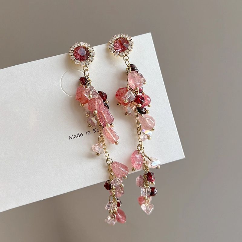 Длинные серьги-ветви с розовыми цветами и бусинами CJP88917