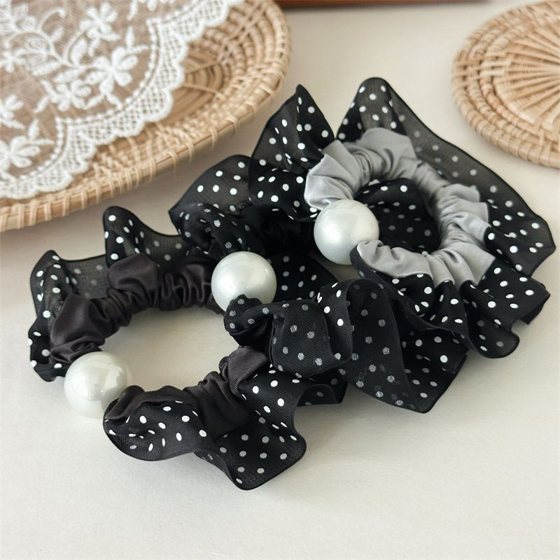 Резинка для волос с горошком и жемчугом белая CJZ00427