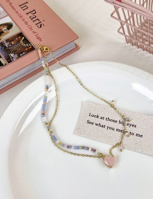 Многослойная Цепочка с жемчугом и подвеской-сердцем G55191