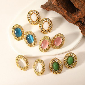 Серьги-пусеты Овалы со вставкой кошачий глаз CJL48587