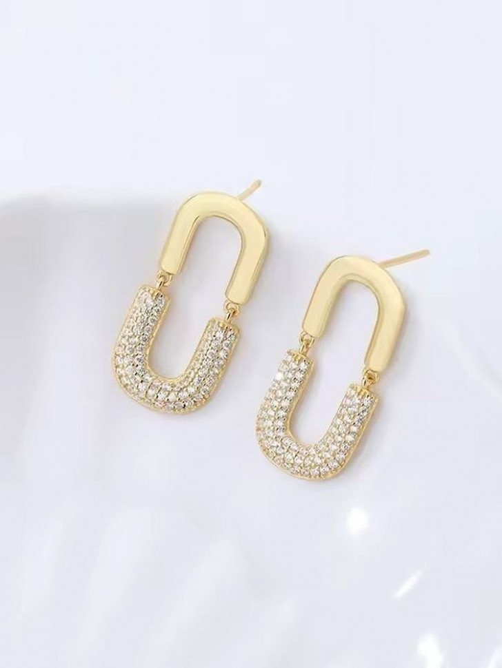 Стальные серьги-гвоздики с напылением золотом на колечке J10245CJJ