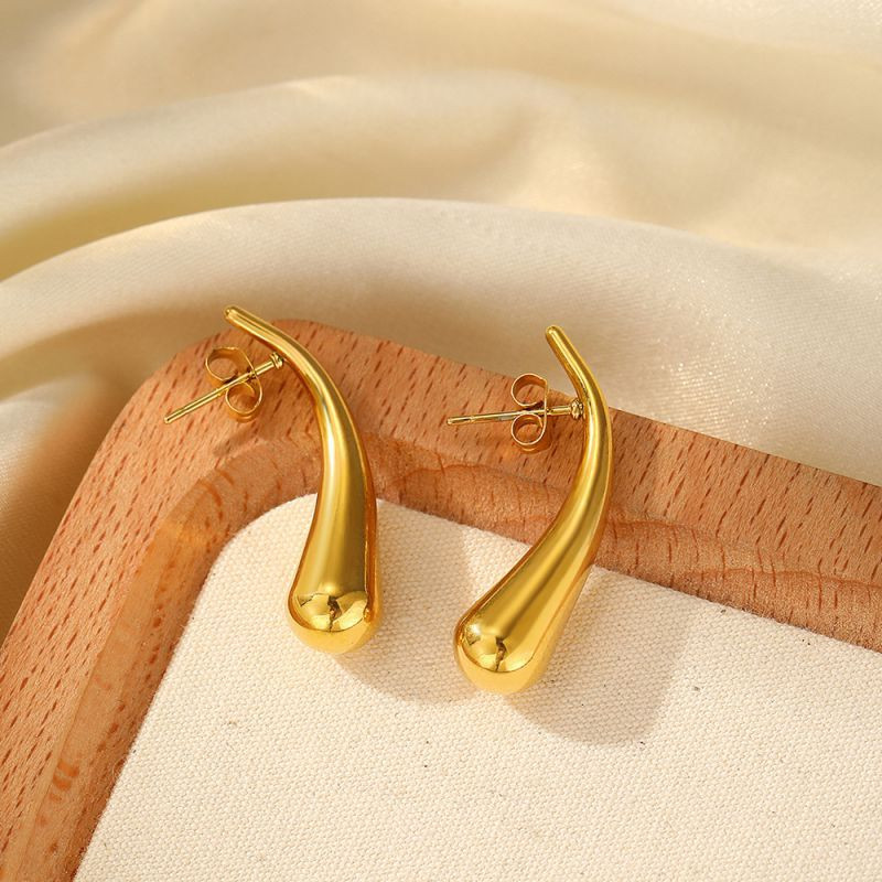 Серьги-пусеты Капли вытянутые зеркальные CJM03855