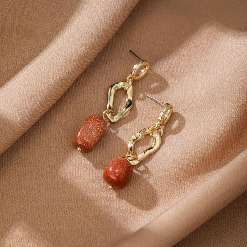 Серьги-подвески из фактурного металла с терракотовыми вставками CJP93775 Серьги-подвески из фактурного металла с терракотовыми вставками CJP93775