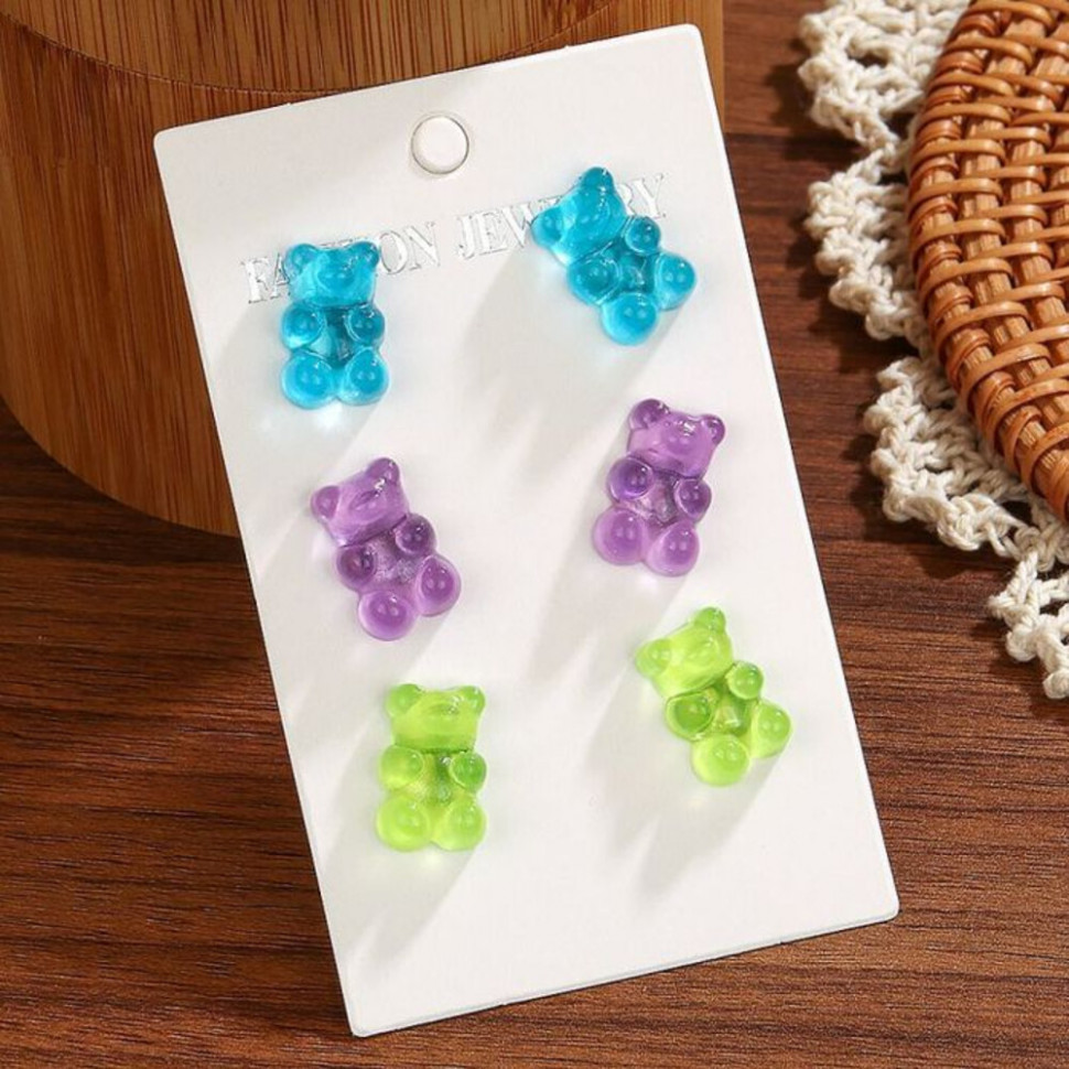 Набор детских разноцветных пусет в форме мармеладных мишек CJ12544