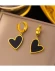 Стальные серьги с напылением золотом с черным кулоном в виде сердца J10001(CJJ)