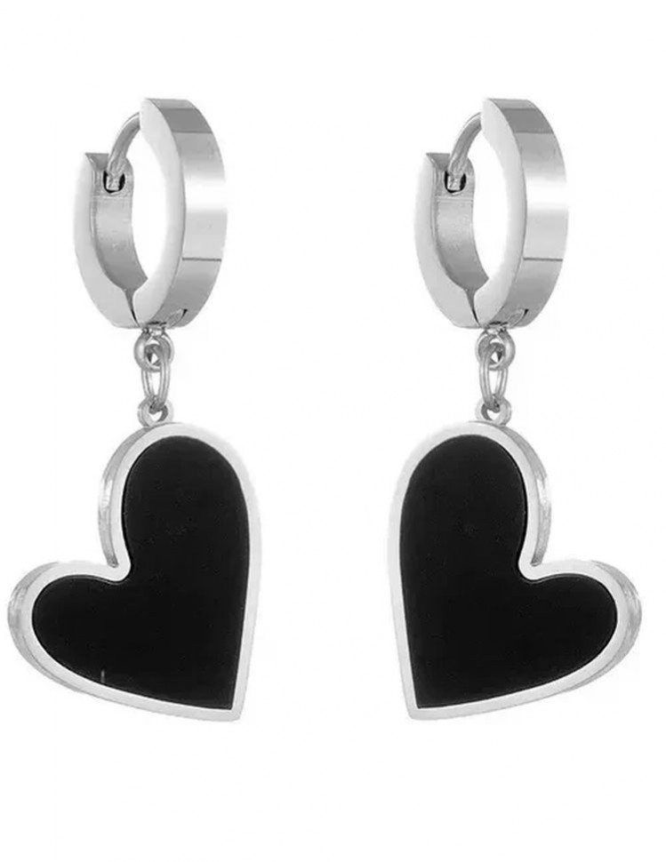 Стальные серьги с напылением золотом с черным кулоном в виде сердца J10001CJJ