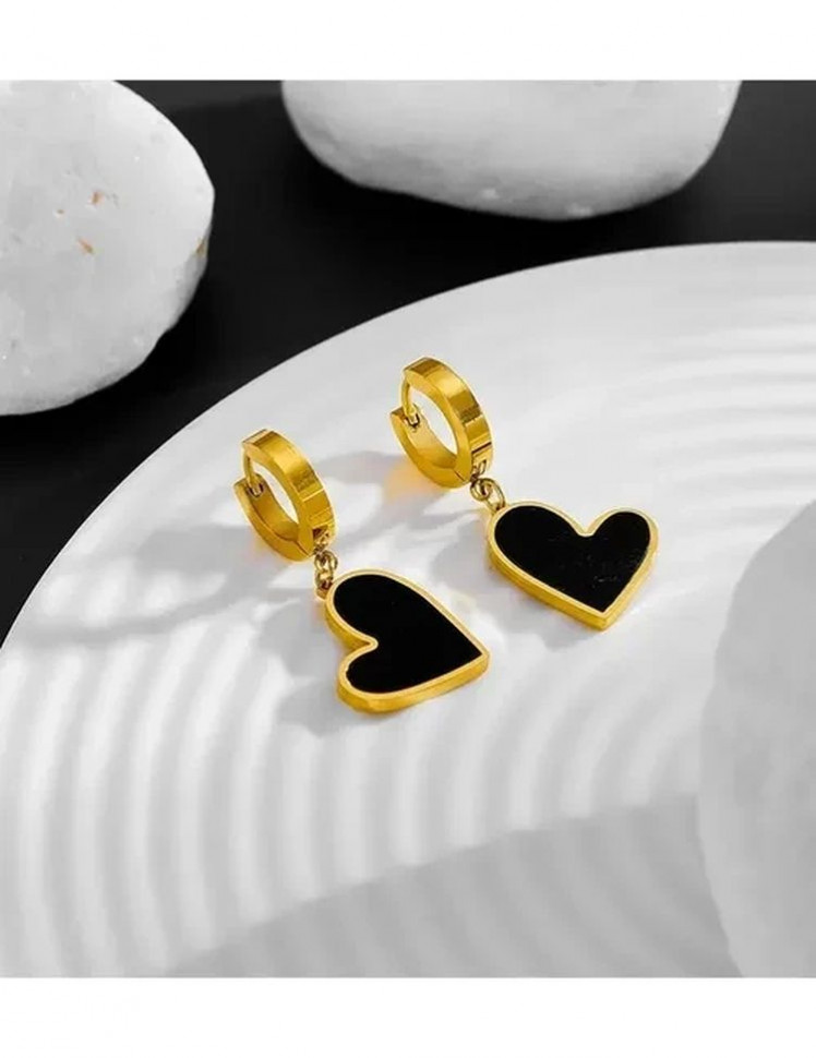 Серьги Висячие Сердца черные J10001CJJ Серьги Висячие Сердца черные J10001CJJ