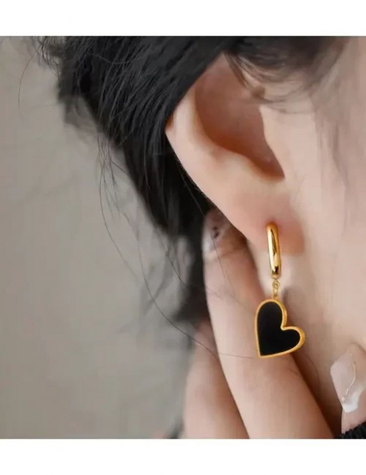 Серьги Висячие Сердца черные J10001CJJ Серьги Висячие Сердца черные J10001CJJ