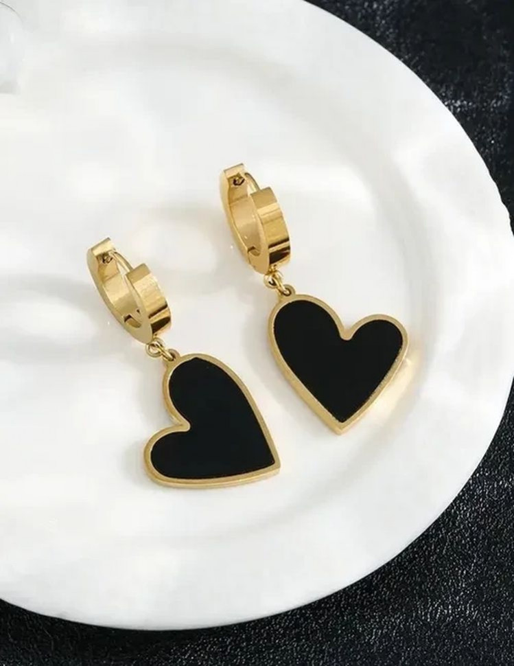 Серьги Висячие Сердца черные J10001CJJ Серьги Висячие Сердца черные J10001CJJ