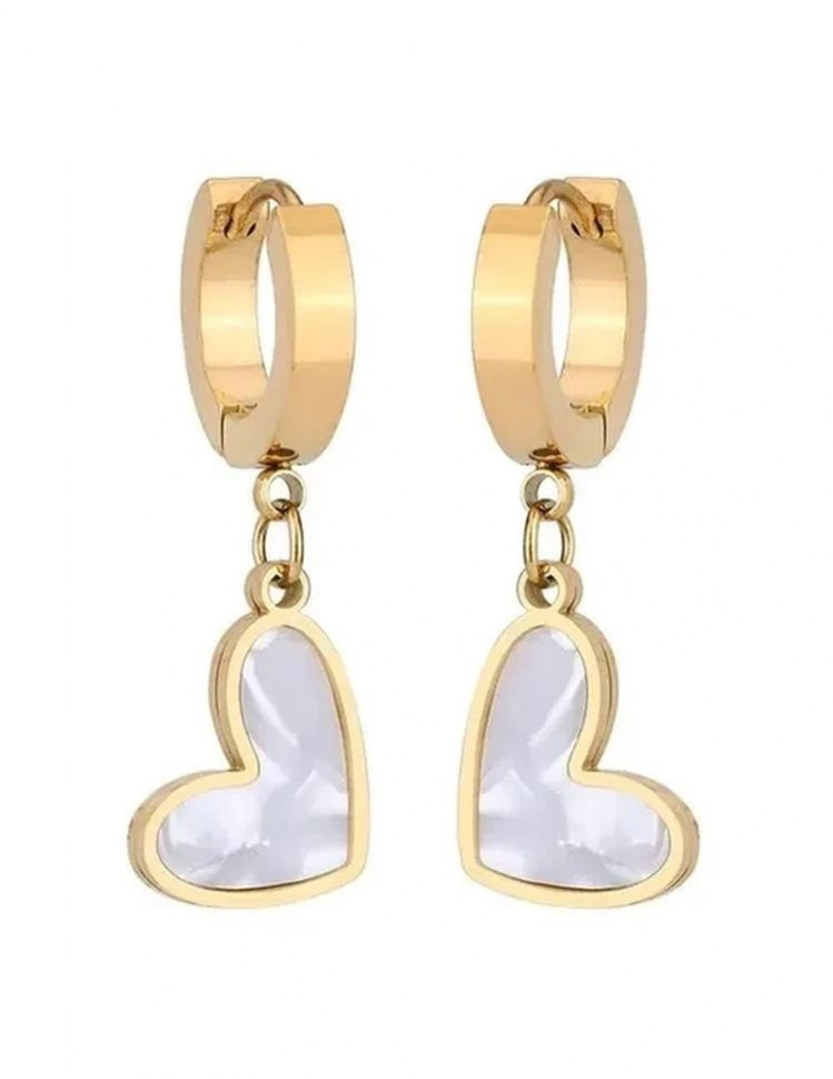 Стальные серьги с напылением золотом с черным кулоном в виде сердца J10001CJJ