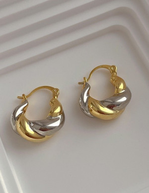 Двухцветные витые серьги-конго T94039 Двухцветные витые серьги-конго T94039